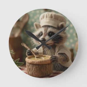 Charmanter und Niedlicher Raccoon-Koch, der eine S Runde Wanduhr