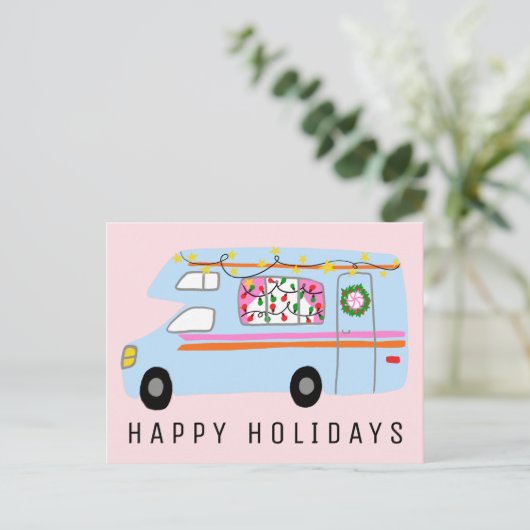Charmanter Weihnachtscamper Vintag RV Xmas Postkarte (Stehend Vorderseite)