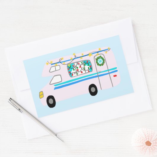 Charmanter Weihnachtscamper Vintag RV Xmas Rechteckiger Aufkleber (Umschlag)