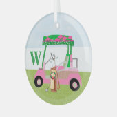 Charmanter WeihnachtsGolf Cart mit Clubs Monogram Ornament Aus Glas (Vorderseite links)