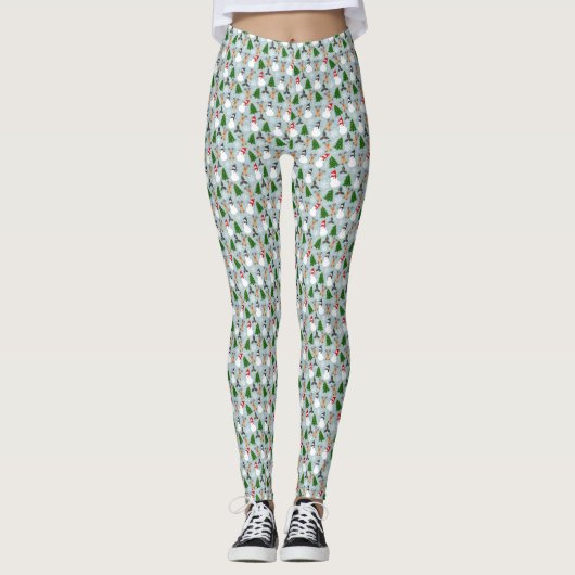 Charmanter Weihnachtsschneemann und Baummuster Leggings (Vorderseite)