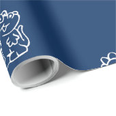 Charmanter Weißer Cartoon Dinos auf der Marine Blu Geschenkpapier (Rolleneckpunkt)