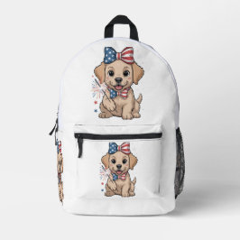 charmanter Welpe mit festlicher amerikanischer Fla Bedruckter Rucksack