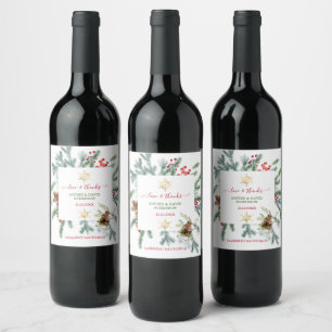 Charmanter Winterurlaub Pine Cones Berries Xmas Weinetikett