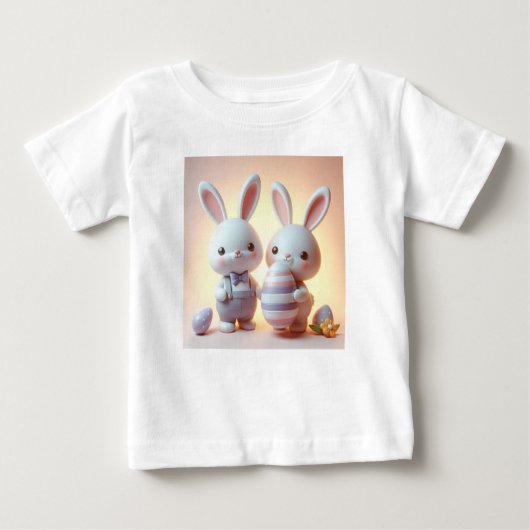 Charmantes 3D Osterhase mit festlichem Ei Baby T-shirt (Vorderseite)