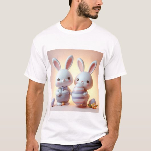 Charmantes 3D Osterhase mit festlichem Ei T-Shirt (Vorderseite)