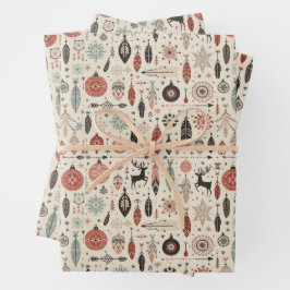 Charmantes Beige Weihnachtsfest und Rentier Geschenkpapier Set