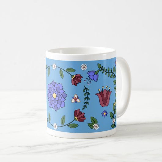 Charmantes Blau und florale Folklorekunst Tasse (VorderseiteRechts)