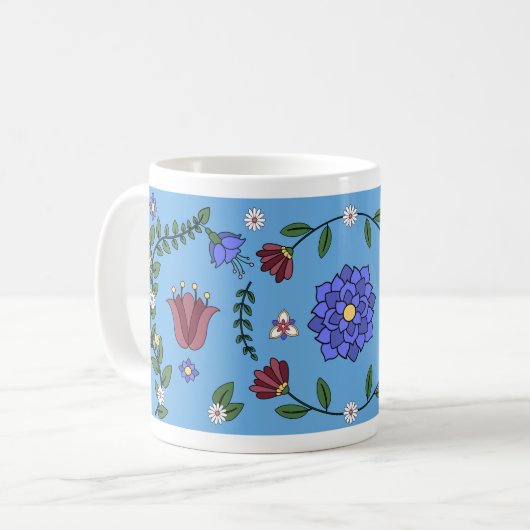 Charmantes Blau und florale Folklorekunst Tasse (Vorderseite Links)