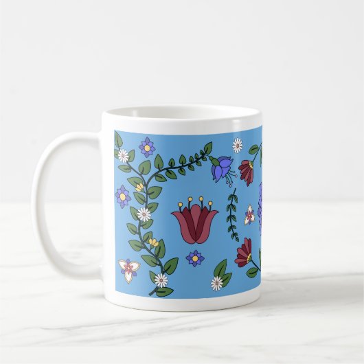 Charmantes Blau und florale Folklorekunst Tasse (Links)