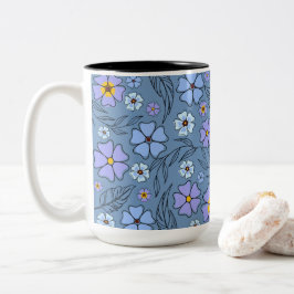 Charmantes Blau und Lila Blumen mit Kontur Zweifarbige Tasse