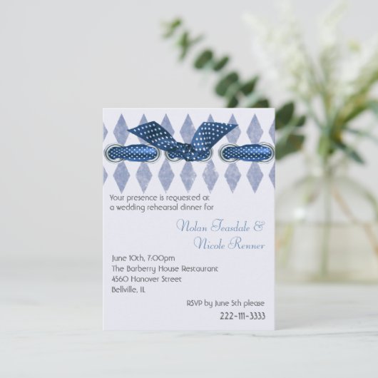 Charmantes Blue & White Probe Dinner Einladung (Stehend Vorderseite)