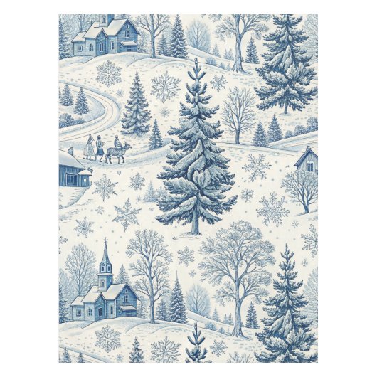 Charmantes Blue White Winter Weihnachtsfest Schnee Tischdecke (Vorderseite)