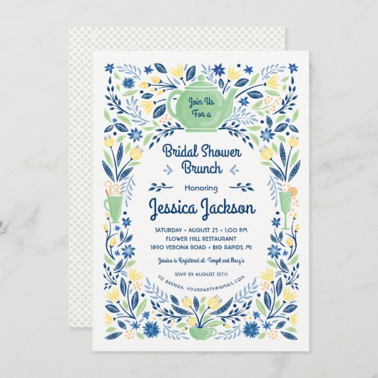 Charmantes Brautparty Brunch / Tee Einladung (Vorne/Hinten)