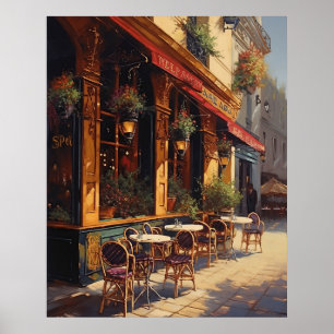 Charmantes Café Bistro an einem sonnigen Tag in Pa Poster