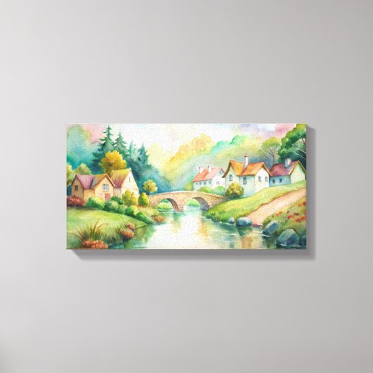 Charmantes Dorf am Fluss Leinwanddruck (Vorderseite)