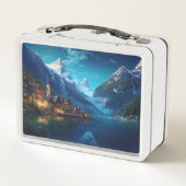 Charmantes Dorf in den Alpen, Europa. Metall Brotdose (Rückseite)