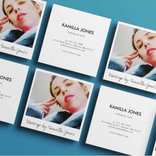 Charmantes einfaches Retro Makeup Artist Foto Quadratische Visitenkarte