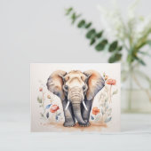 Charmantes Elefant & Bloms Aquarellmalerei Postkarte (Stehend Vorderseite)