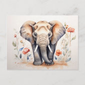 Charmantes Elefant & Bloms Aquarellmalerei Postkarte (Vorderseite)