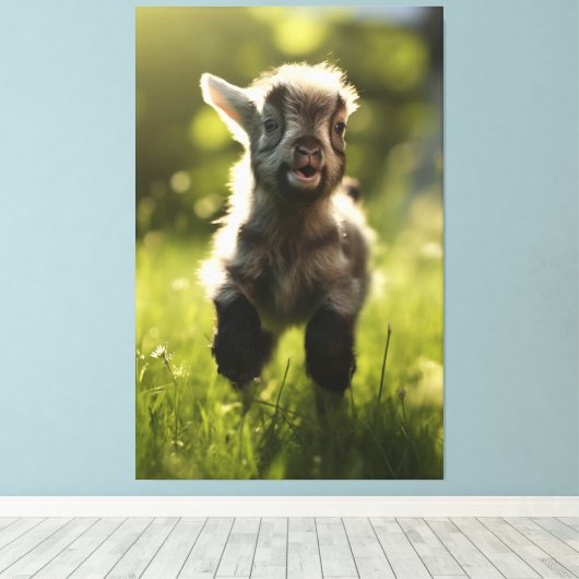 Charmantes farbiges Kinderschiff im Grasportrait Leinwanddruck (Insitu (Holzboden))