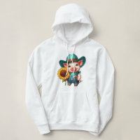 Charmantes Ferkel in Cowboy-Kleidung mit Sonnenblu