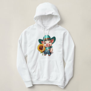 Charmantes Ferkel in Cowboy-Kleidung mit Sonnenblu Hoodie