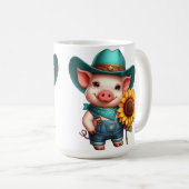 Charmantes Ferkel in Cowboy-Kleidung mit Sonnenblu Kaffeetasse (VorderseiteRechts)