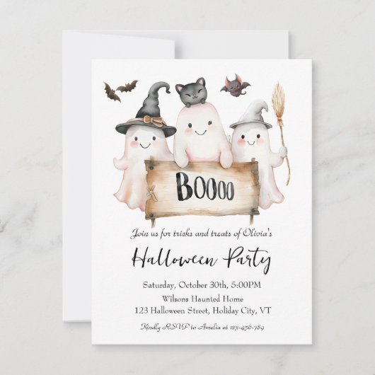 Charmantes Halloween-Party Einladung mit Hexe (Vorderseite)
