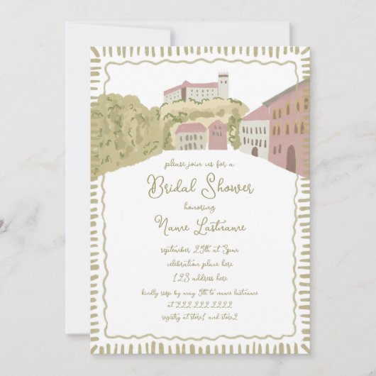 Charmantes Handgezeichnetes Brautparty Ljubljana Einladung (Vorderseite)