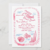 Charmantes handgezeichnetes rosa Meerjungfrau-Brau Einladung (Vorderseite)