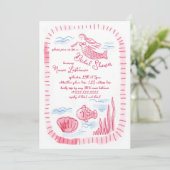 Charmantes handgezeichnetes rosa Meerjungfrau-Brau Einladung (Stehend Vorderseite)