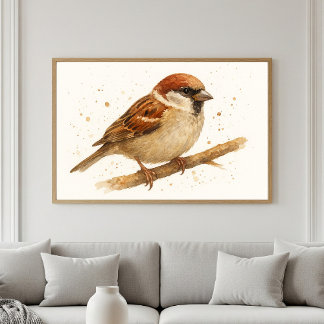 Charmantes Haus Sparrow Wasserfarbenportrait Poster
