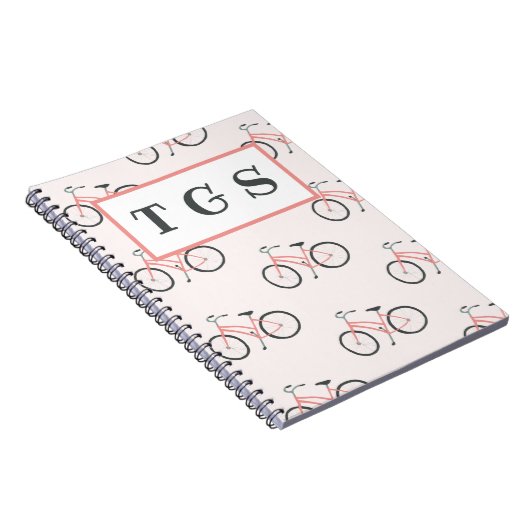 Charmantes, hellrosa Fahrräder Monogramm Notebook Notizblock (Rechte Seite)