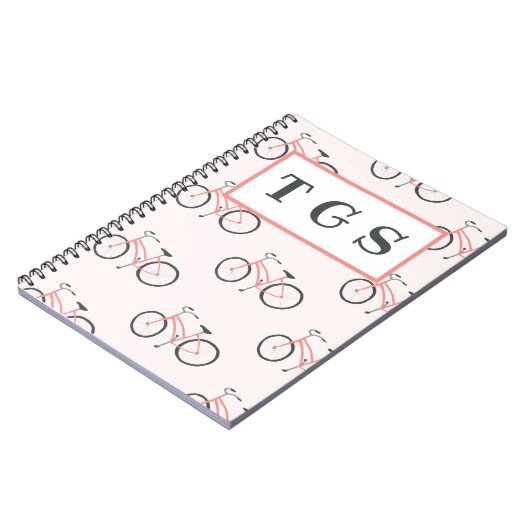 Charmantes, hellrosa Fahrräder Monogramm Notebook Notizblock (Linke Seite)