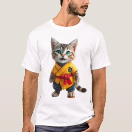 Charmantes Kätzchen im gelben Kimono T-Shirt