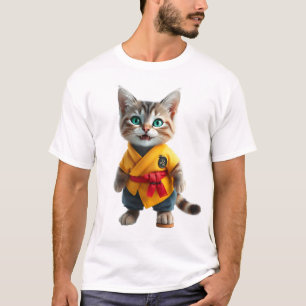 Charmantes Kätzchen im gelben Kimono T-Shirt