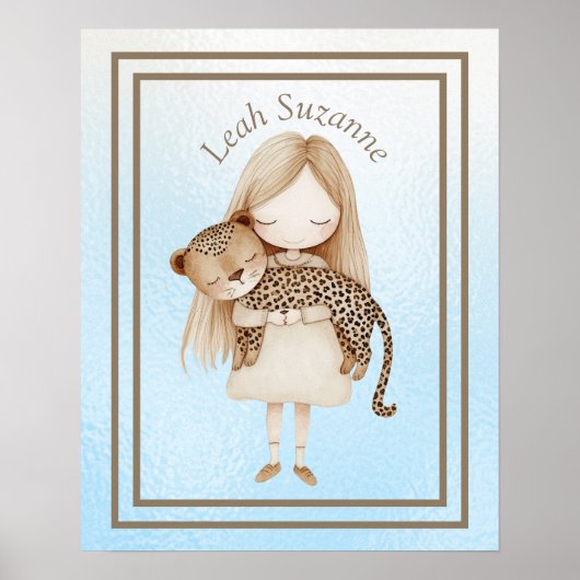 Charmantes kleines Mädchen mit Baby Leopard Wall A Poster (Vorne)