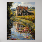 Charmantes Landhaus von Lily Pond Impressionismus Poster (Vorne)