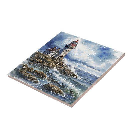 Charmantes Leuchtturm mit Waves Fliese (Seite)