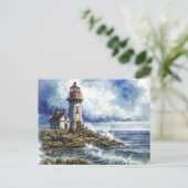 Charmantes Leuchtturm mit Waves Postkarte (Stehend Vorderseite)