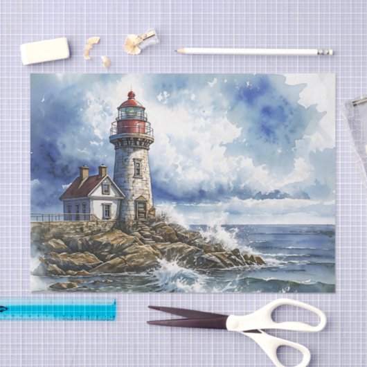 Charmantes Leuchtturm mit Waves Seidenpapier (Handwerk)