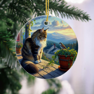 Charmantes Maine Coon Andenken Keramik Ornament