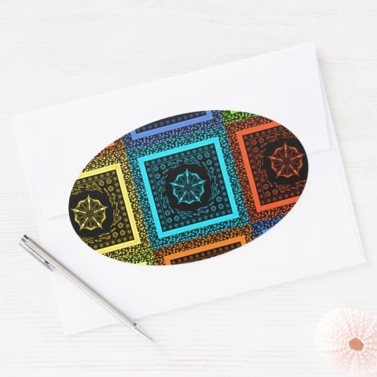 Charmantes, mehrfarbiges Musterdesign Ovaler Aufkleber (Umschlag)