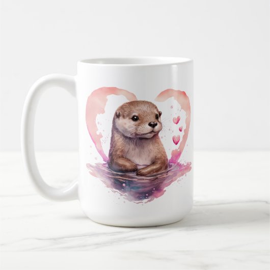 Charmantes Niedlich schönes Aquarell Rosa Otter Kaffeetasse (Links)