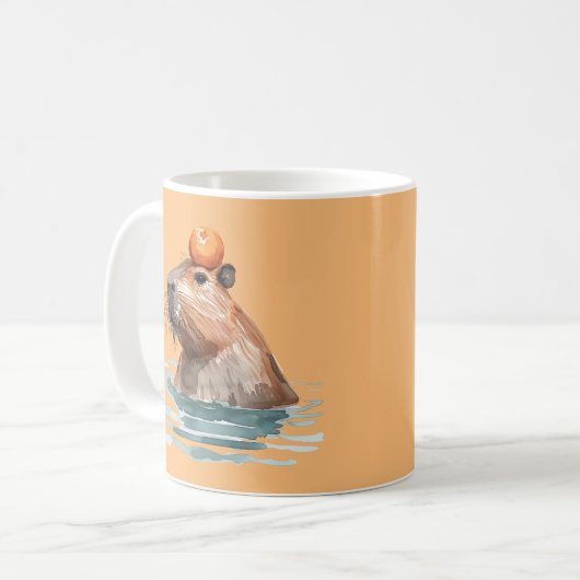 Charmantes Niedliches Capybara mit Orange Kaffeetasse (Vorderseite Links)