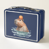 Charmantes Niedliches Capybara mit Orange Metall Brotdose (Rückseite)