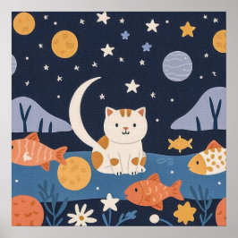Charmantes Niedliches Kätzchen zwischen Sternen un Poster