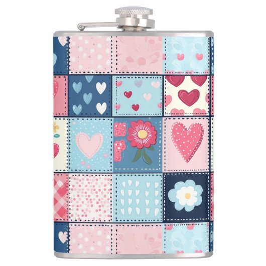Charmantes Niedliches Patchwork-Design Flachmann (Vorderseite)