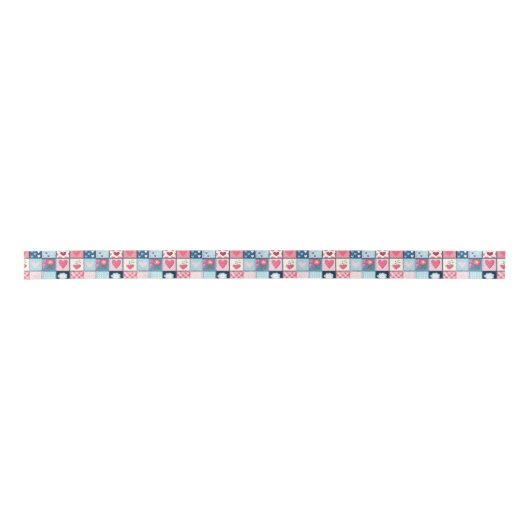 Charmantes Niedliches Patchwork-Design Satinband (Vorderseite)